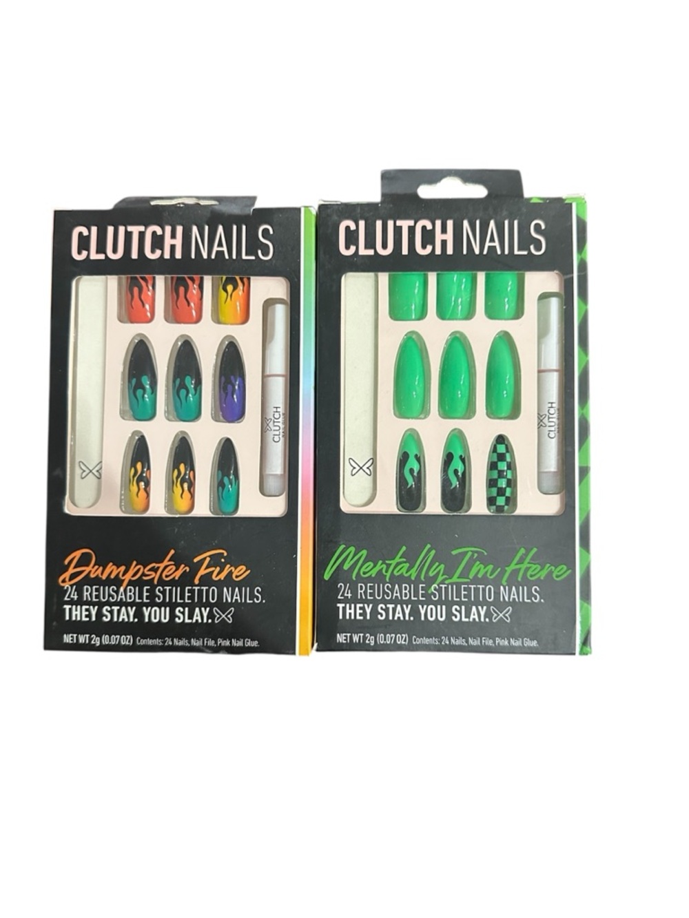 Clutch nails press on nails long flames new in box